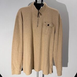 Tommy Hilfiger Mens Tan Ribbed Quarter Zip Pullover Shirt XXL